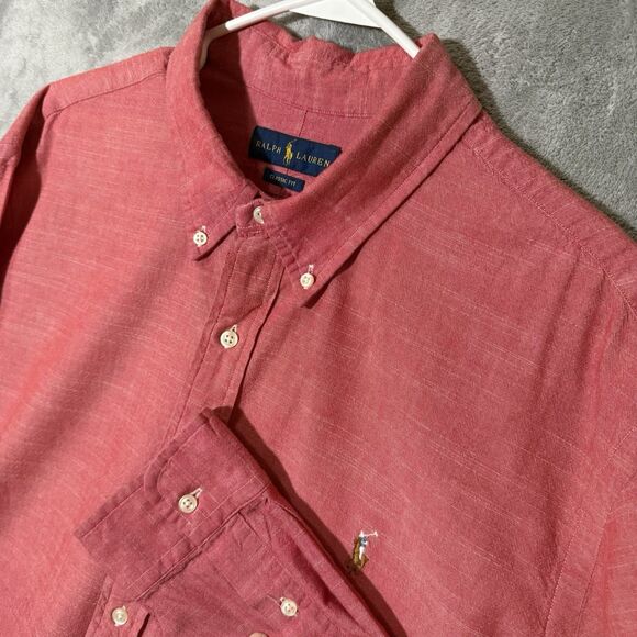 Ralph Lauren Shirt Men Size 2XL Washed Red Button Oxford Flesh Pony Long Sleeve - Picture 1 of 9